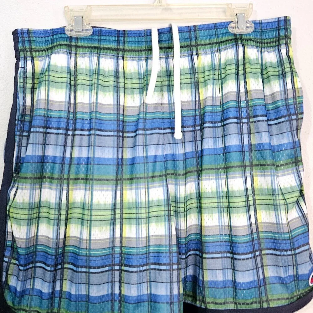 Champion Men's Blue and White Casual Checked Swim Trunks Size 2XL